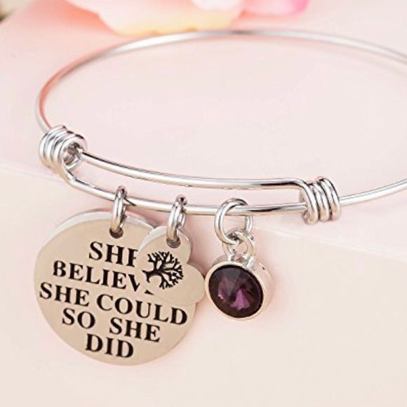 Inspirational Stainless Steel Gift Bracelet She Believed She Could So She Did - Picture 1 of 9